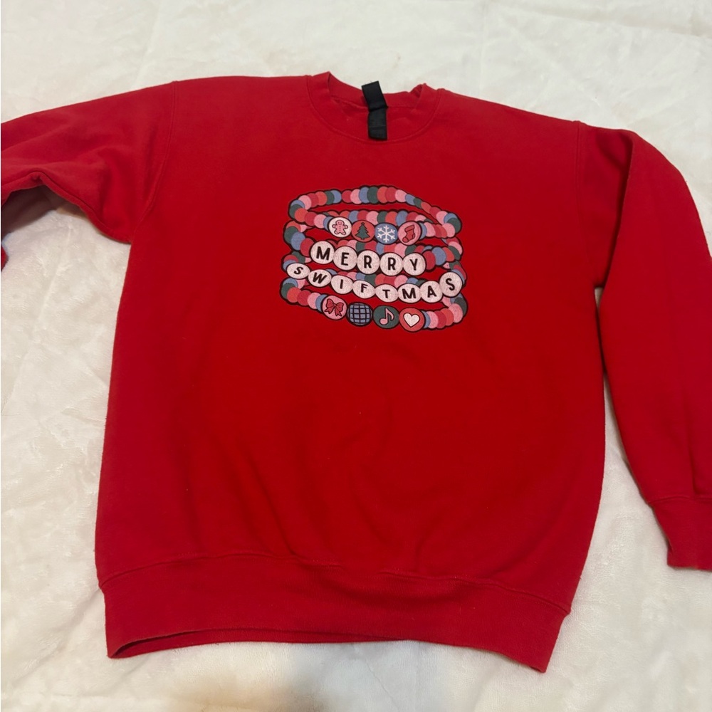 KIDS L Taylor Swift Merry Swiftmas Christmas Friendship Bracelet Sweatshirt
